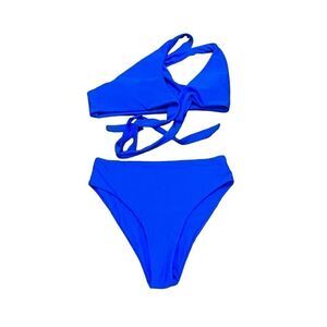 2 Piece Women’s One Shoulder Royal Blue Bikini High Waist Swim Suit, M, NWOT